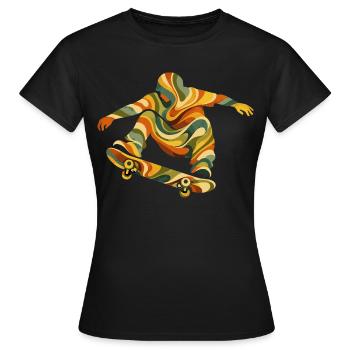 Retro Waves Skateboarder | Vintage-Psychedelic Skate-Design - Frauen T-Shirt - Schwarz - Vorne - AI Model Female 172 dark (172cm)