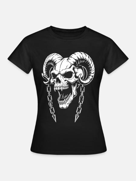 Schädel mit Hörner Widder Totenkopf - Frauen T-Shirt - Schwarz