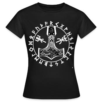Runischer Mjolnir auf schwarzem Hintergrund - Frauen T-Shirt - Schwarz - Vorne - AI Model Female 172 dark (172cm)