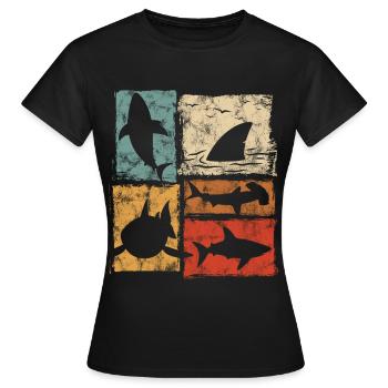Retro Hai Perspektiven Grafik - Frauen T-Shirt - Schwarz - Vorne - AI Model Female 172 dark (172cm)