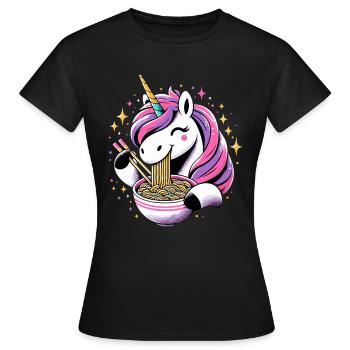 Licorne Kawaii heureuse mangeant des nouilles ramen - T-shirt Femme - noir - Devant - AI Model Female 172 dark (172cm)