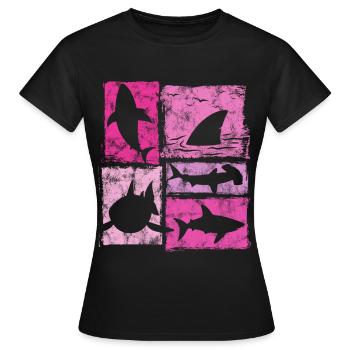 Graphisme Retro Silhouettes des Sharks - T-shirt Femme - noir - Devant - AI Model Female 172 dark (172cm)