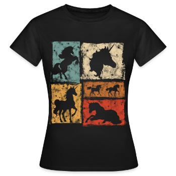 Einhörner in Perspektiven mit Sternen - Frauen T-Shirt - Schwarz - Vorne - AI Model Female 172 dark (172cm)