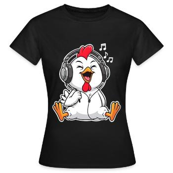 Chicken Chicks Singing Listening to Music - Women's T-Shirt - black - Front - AI Model Female 172 dark (172cm)