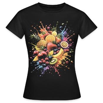 Mehrfarbige tropische Früchte Splash Art - Frauen T-Shirt - Schwarz - Vorne - AI Model Female 172 dark (172cm)