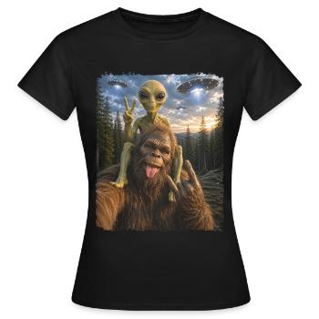 Bigfoot, Alien Rocker, Musique Rock, Main de Rock, OVNI - T-shirt Femme - noir - Devant - AI Model Female 172 dark (172cm)