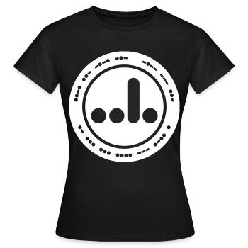 Scheiß auf dich, im Morsecode-Abzeichen - Frauen T-Shirt - Schwarz - Vorne - AI Model Female 172 dark (172cm)