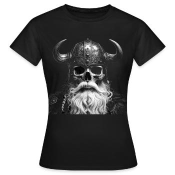 Skelettartiger Wikinger mit gehörntem Helm - Frauen T-Shirt - Schwarz - Vorne - AI Model Female 172 dark (172cm)