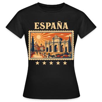 Madrid Sonne im Briefmarkenstil - Frauen T-Shirt - Schwarz - Vorne - AI Model Female 172 dark (172cm)