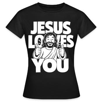 Dessin animé chrétien Jésus t’aime - T-shirt Femme - noir - Devant - AI Model Female 172 dark (172cm)