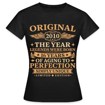 Original depuis 2010 Anniversaire 16 ans - T-shirt Femme - noir - Devant - AI Model Female 172 dark (172cm)