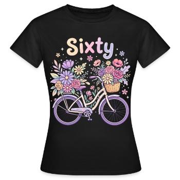 Sixty Blumen Fahrrad 60 Geburtstag - Frauen T-Shirt - Schwarz - Vorne - AI Model Female 172 dark (172cm)
