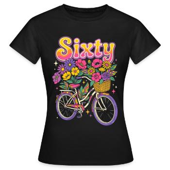 Sixty Fahrrad Blumen 60 Geburtstag - Frauen T-Shirt - Schwarz - Vorne - AI Model Female 172 dark (172cm)