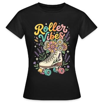 Roller Vibes Blumen Rollschuh - Frauen T-Shirt - Schwarz - Vorne - AI Model Female 172 dark (172cm)