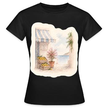 Zitronen am Meer – Markt des Südens - Frauen T-Shirt - Schwarz - Vorne - AI Model Female 172 dark (172cm)