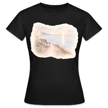 Bench by the sea – break in the morning light - Women's T-Shirt - black - Front - AI Model Female 172 dark (172cm)