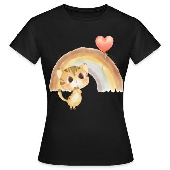 Aquarell-Kätzchen unterm Regenbogen - Frauen T-Shirt - Schwarz - Vorne - AI Model Female 172 dark (172cm)