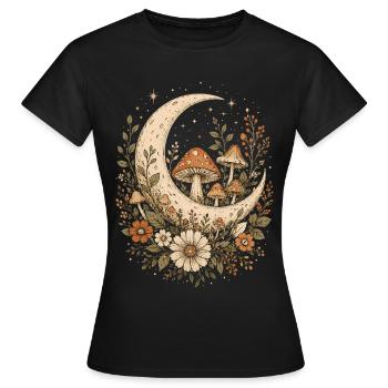 Moon Mushroom Cottagecore Vintage-Blumengeschenk - Frauen T-Shirt - Schwarz - Vorne - AI Model Female 172 dark (172cm)