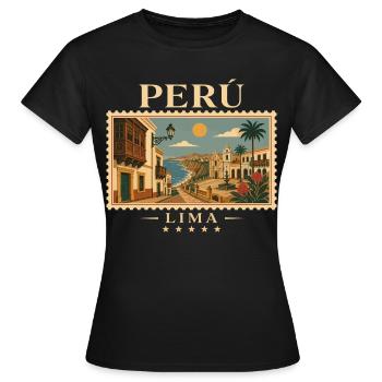 Peru Lima Vintage Reisemarke - Frauen T-Shirt - Schwarz - Vorne - AI Model Female 172 dark (172cm)