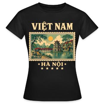 Vietnam Hanoi Vintage Reisemarke - Frauen T-Shirt - Schwarz - Vorne - AI Model Female 172 dark (172cm)