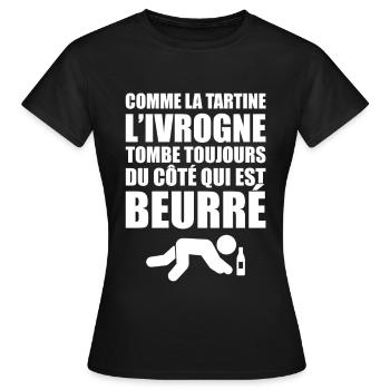 Alcool Cadeau Humour Personnalisé - T-shirt Femme - noir - Devant - AI Model Female 172 dark (172cm)
