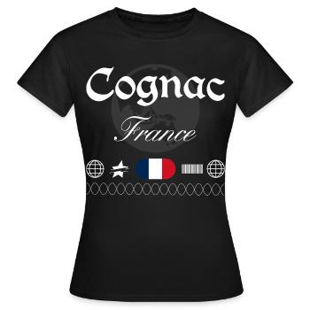 Cognac Frankreich Streetwear Reise Souvenir - Frauen T-Shirt - Schwarz - Vorne - AI Model Female 172 dark (172cm)