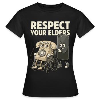 Respect Your Elders, Retro Smartphone, Telefon - Frauen T-Shirt - Schwarz - Vorne - AI Model Female 172 dark (172cm)