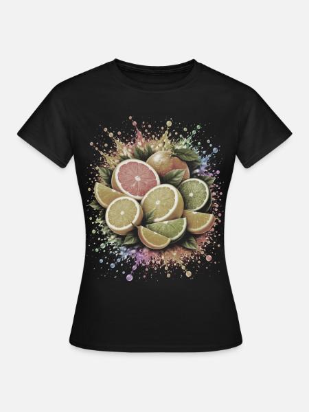 Zitrus-Zitronen-Grapefruit-Spritzkunst - Frauen T-Shirt - Schwarz