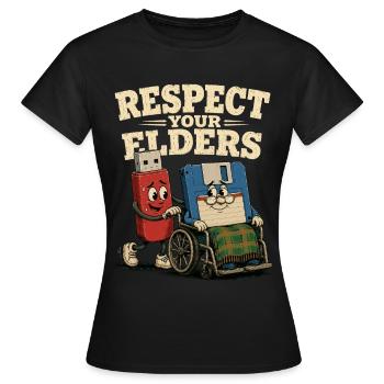 Respectez vos aînés, disquette rétro - T-shirt Femme - noir - Devant - AI Model Female 172 dark (172cm)