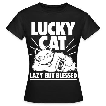 Chat Chanceux Paresseux - T-shirt Femme - noir - Devant - AI Model Female 172 dark (172cm)