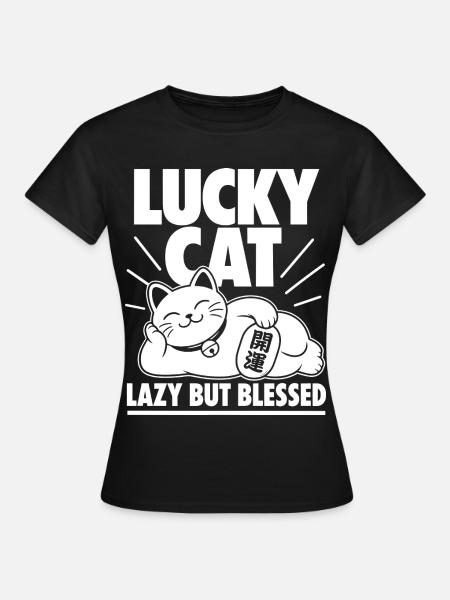 Lucky Cat Lazy - Frauen T-Shirt - Schwarz
