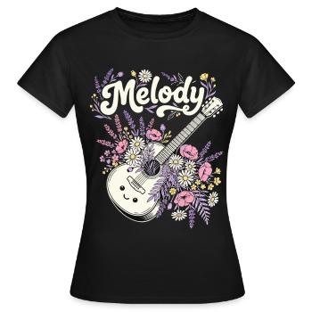 Mélodie Guitare Fleurs Musique - T-shirt Femme - noir - Devant - AI Model Female 172 dark (172cm)