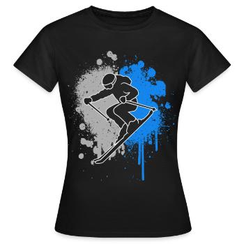 Skifahren Skifahrer Farbklecks Kinder Jungen Ski - Frauen T-Shirt - Schwarz - Vorne - AI Model Female 172 dark (172cm)