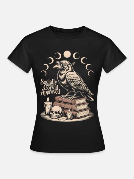 Rabe über Bücher bei Mondphasen - Dame-T-shirt - sort