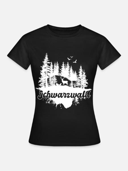 Schwarzwald Hirsch Wald Natur Motiv - Frauen T-Shirt - Schwarz
