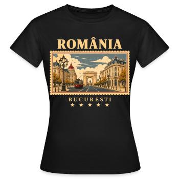 Rumänien Bukarest Vintage Reisemarke - Frauen T-Shirt - Schwarz - Vorne - AI Model Female 172 dark (172cm)