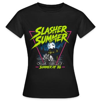 Slasher Summer Neon 80s Horror - Frauen T-Shirt - Schwarz - Vorne - AI Model Female 172 dark (172cm)
