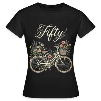 50e anniversaire Cycliste Bicycle Flowers - T-shirt Femme - noir - Devant - AI Model Female 172 dark (172cm)