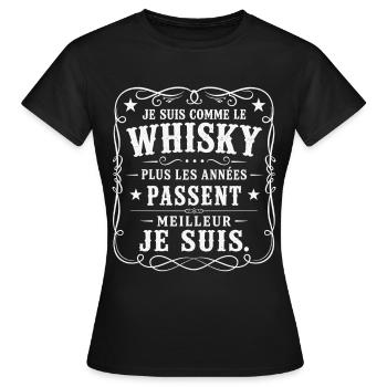 Whisky Cadeau Humour Personnalisé - T-shirt Femme - noir - Devant - AI Model Female 172 dark (172cm)