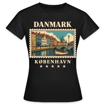 Dänemark Kopenhagen Vintage Reisemarke - Frauen T-Shirt - Schwarz - Vorne - AI Model Female 172 dark (172cm)