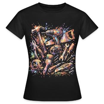 Outils Bricolage Aquarelle Multicolore Splash Art - T-shirt Femme - noir - Devant - AI Model Female 172 dark (172cm)
