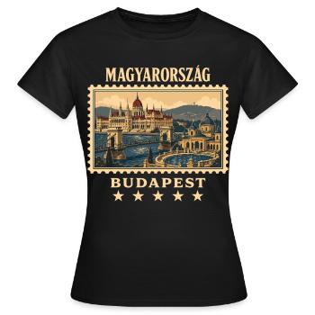Ungarn Budapest Vintage Reisemarke - Frauen T-Shirt - Schwarz - Vorne - AI Model Female 172 dark (172cm)