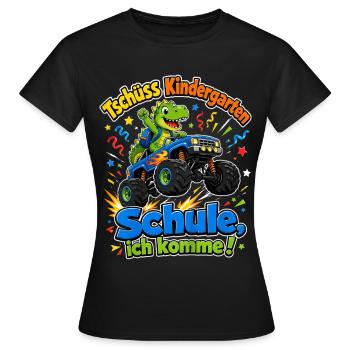 Tschuess Kindergarten Schule Ich Komme Dino Truck  - Frauen T-Shirt - Schwarz - Vorne - AI Model Female 172 dark (172cm)