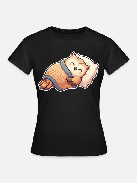 Eule Schlafen - Frauen T-Shirt - Schwarz