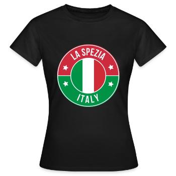 La Spezia Italy Circular Flag Logo - Women's T-Shirt - black - Front - AI Model Female 172 dark (172cm)