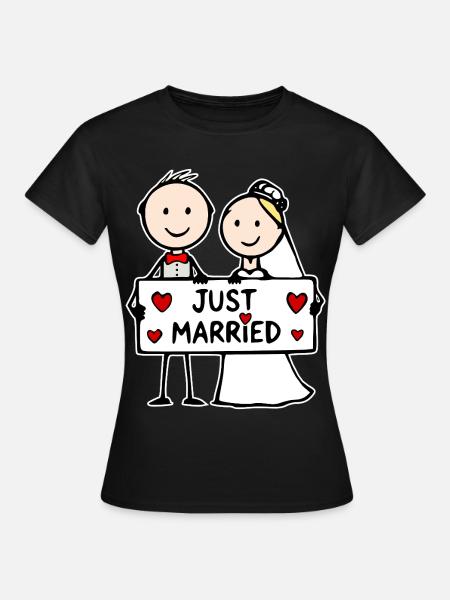 Hochzeitspaar Cartoon just married - Frauen T-Shirt - Schwarz