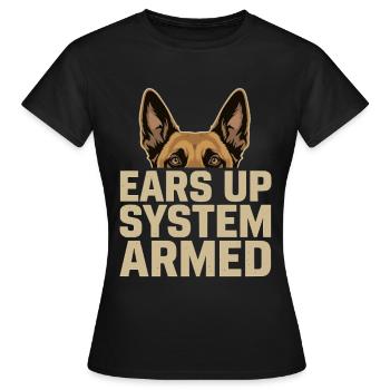Système Ears Up Belgique armé Malinois - T-shirt Femme - noir - Devant - AI Model Female 172 dark (172cm)