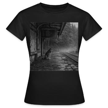Loup Lieu Perdu Mystère Crime Animal Forêt Sombre - T-shirt Femme - noir - Devant - AI Model Female 172 dark (172cm)