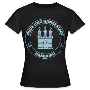 Hamburg Wappen – Freie Und Hansestadt (Sky Blue) - Frauen T-Shirt - Schwarz - Vorne - AI Model Female 172 dark (172cm)