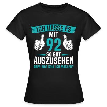 92 Jahre 92. Geburtstag Mann Frau 92 Jahre - Frauen T-Shirt - Schwarz - Vorne - AI Model Female 172 dark (172cm)